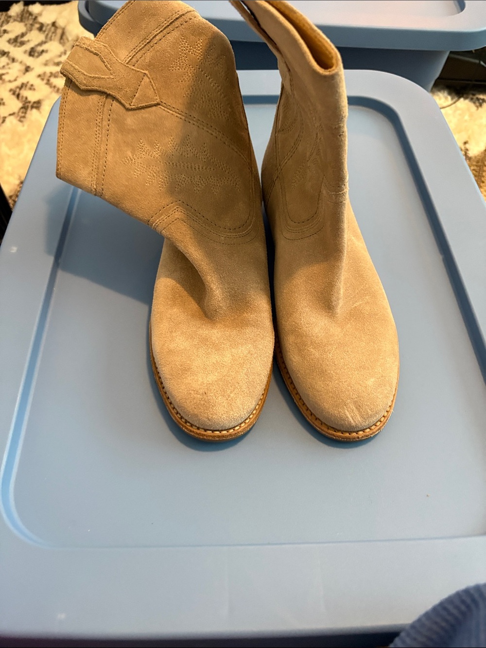 Frye Suede Western Pull-On Ankle Boots — Tan